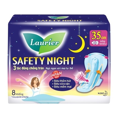 LAURIER Băng Vệ Sinh Laurier Safety Night Tác Động Chống Tràn 35cm 8 Miếng