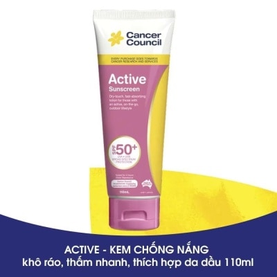 CANCER COUNCIL Kem Chống Nắng Cancer Council Avitive Năng Động SPF50+ UVA-UVB 110ml