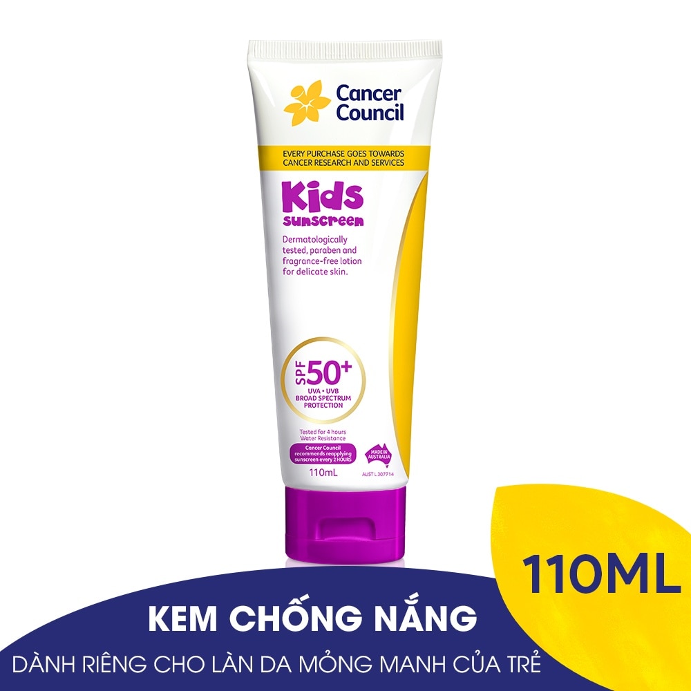Kem Chống Nắng Cancer Council Kids Dành Cho Trẻ Em SPF50+ UVA-UVB 110ml
