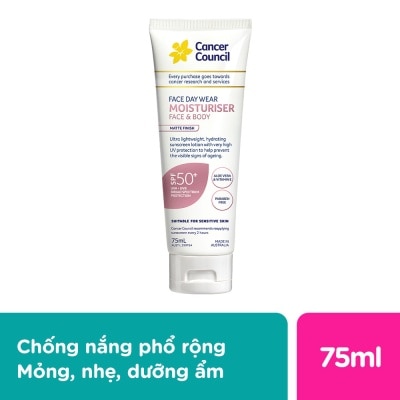 CANCER COUNCIL Kem Chống Nắng Cancer Council Face Day Moisturizer Dưỡng Ẩm Dành Cho Da Mặt SPF50+ UVA-UVB 75ml