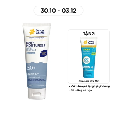CANCER COUNCIL Kem Chống Nắng Cancer Council Face Day Moisturizer Dưỡng Ẩm & Chống Nước Dành Cho Da Mặt SPF50+ UVA-UVB 75ml
