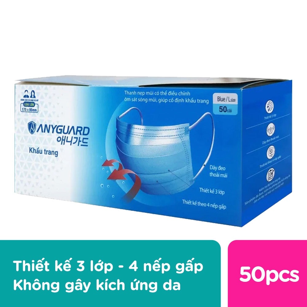 Khẩu Trang Y Tế Cao Cấp Anyguard Loại Lớn Dành Cho Nam Nữ 50 Cái/ Hộp