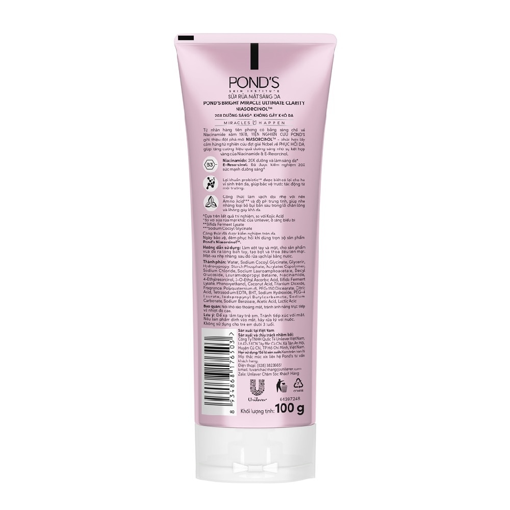 Sữa Rửa Mặt Pond'S White Beauty Spot-less Glow Làm Sáng Da 100g