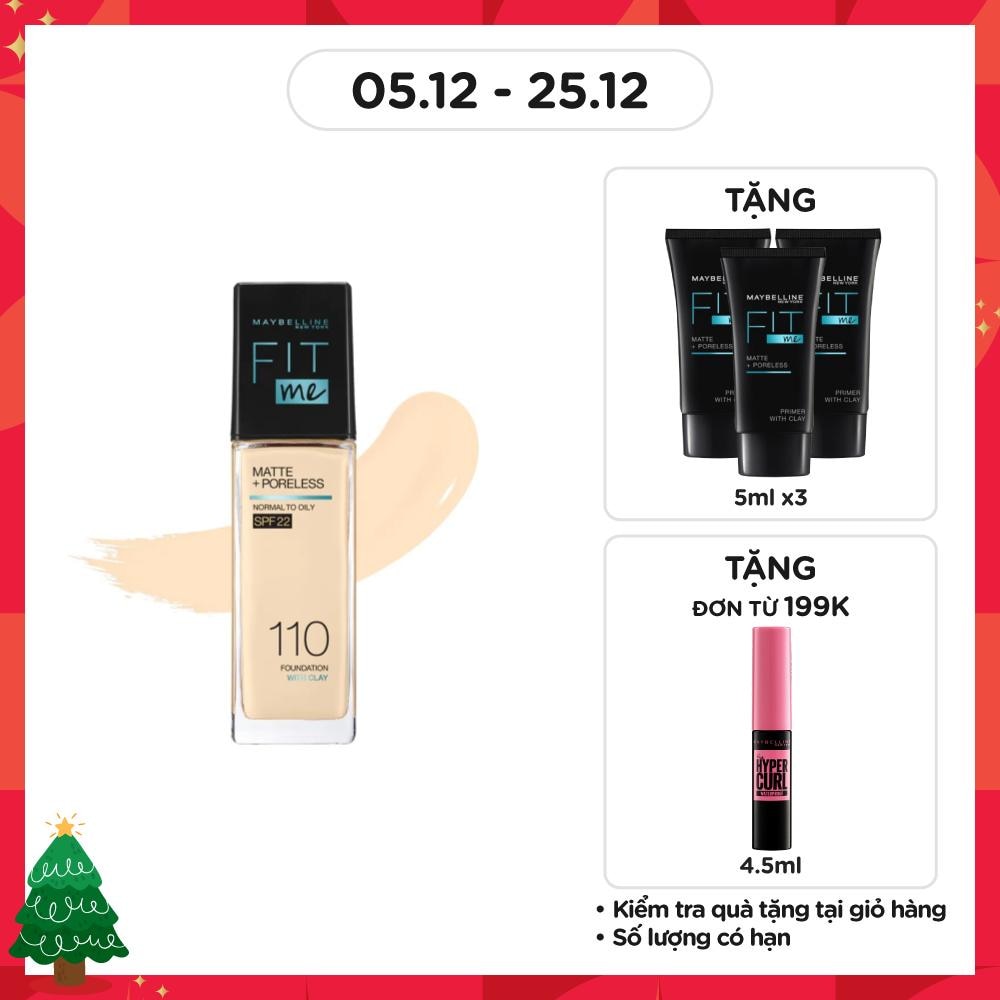 Kem Nền Maybelline New York Fit Me Matte+ Poreless Kiềm Dầu Chống Nắng SPF22 30ml .#110 Porcelain