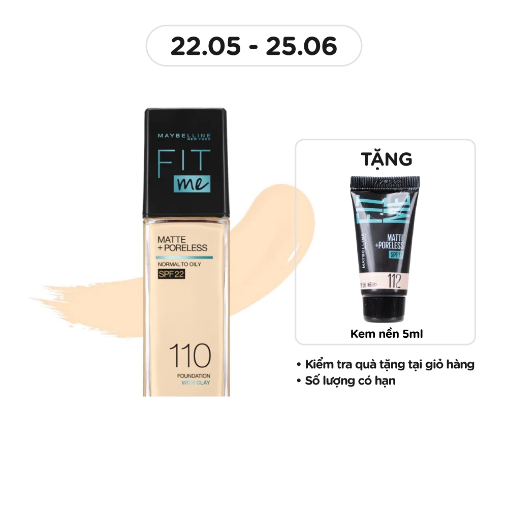 MAYBELLINE NEW YORK Foundation Fit Me Matte+ Poreless SPF22 30ml .#110 Porcelain