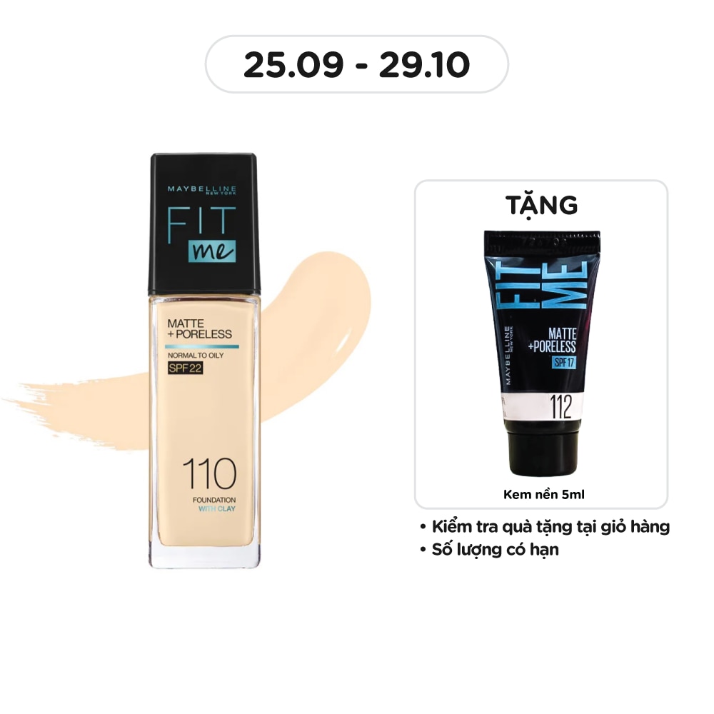 Kem Nền Maybelline New York Fit Me Matte+ Poreless Kiềm Dầu Chống Nắng SPF22 30ml .#110 Porcelain