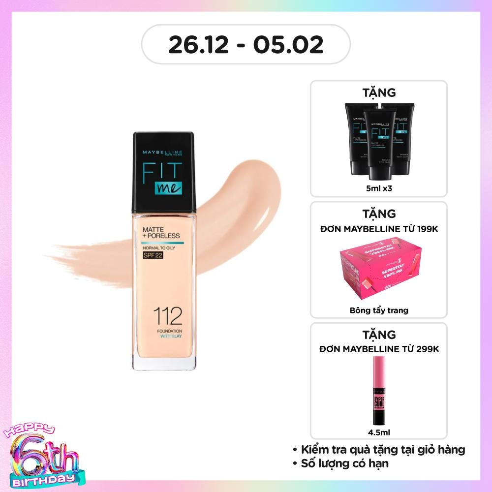 Kem Nền Maybelline New York Fit Me Matte+ Poreless Kiềm Dầu Chống Nắng SPF22 30ml .#112 NaturalIvory