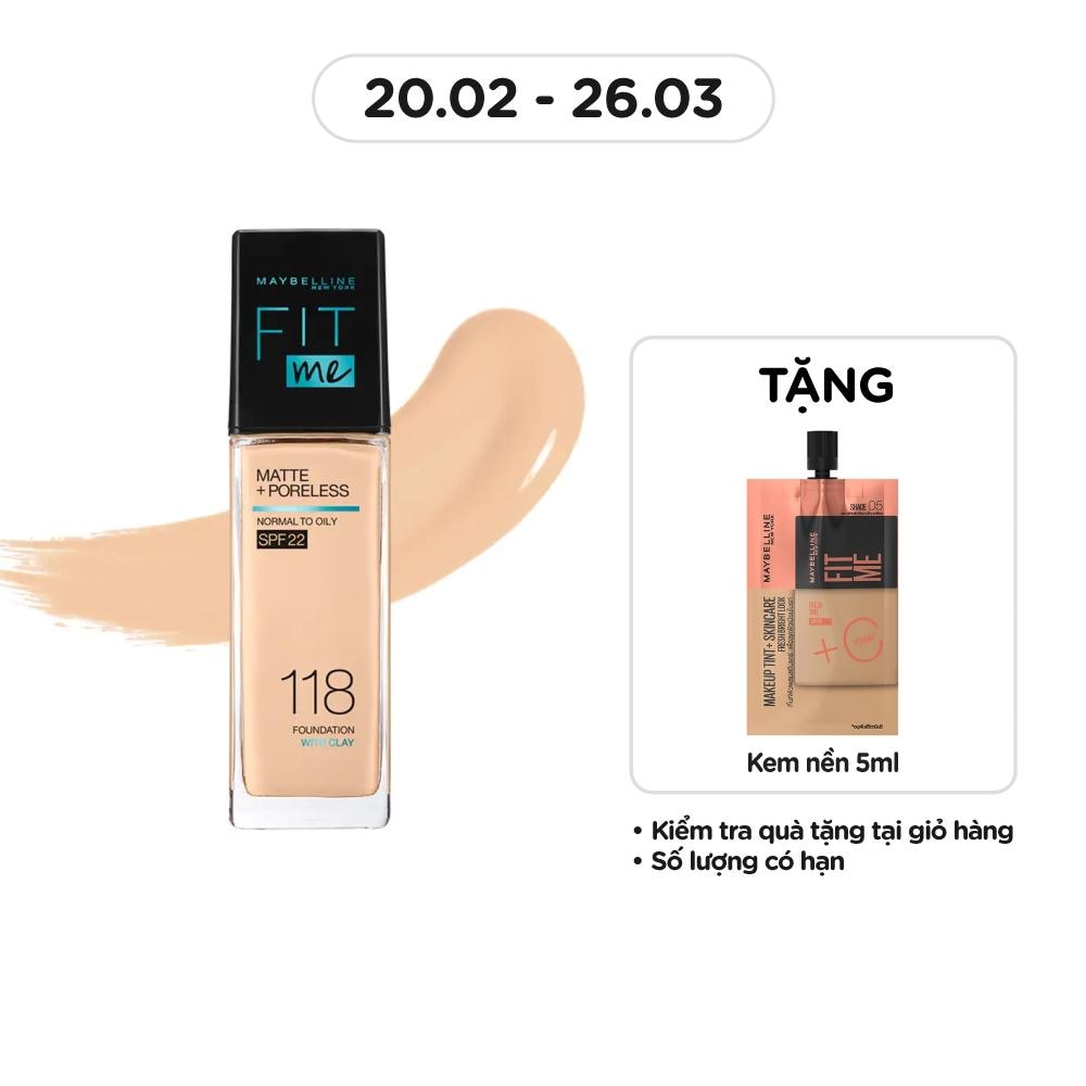 MAYBELLINE NEW YORK Kem Nền Maybelline New York Fit Me Matte+ Poreless Kiềm Dầu Chống Nắng SPF22 30ml .#118 Light Beige