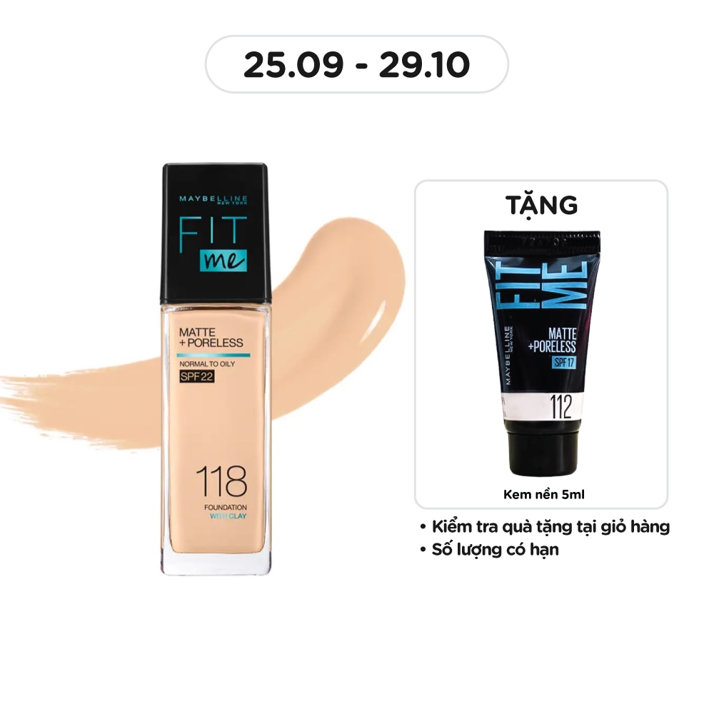 MAYBELLINE NEW YORK Foundation Fit Me Matte+ Poreless SPF22 30ml .#118 Light Beige