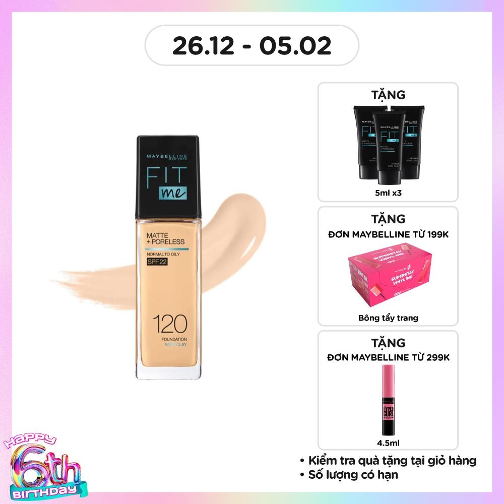 Kem Nền Maybelline New York Fit Me Matte+ Poreless Kiềm Dầu Chống Nắng SPF22 30ml .#120 ClassicIvory