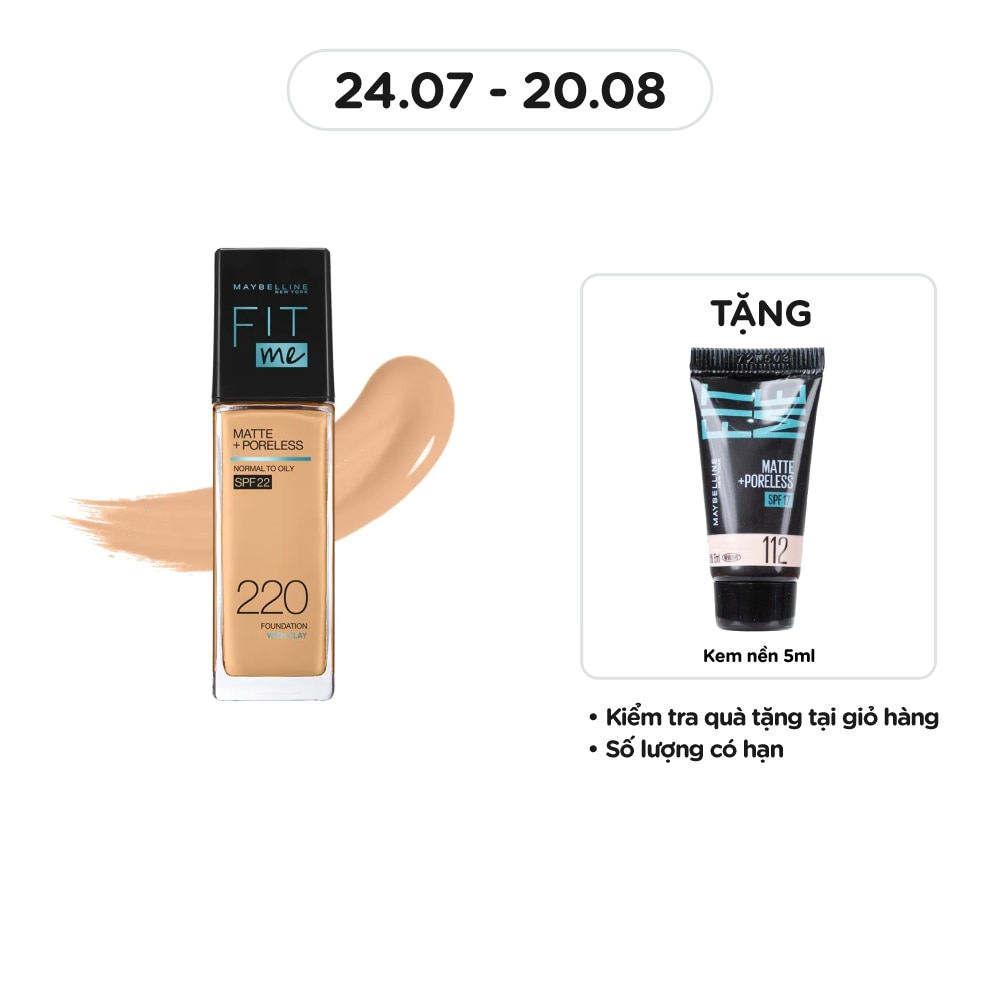 MAYBELLINE NEW YORK Kem Nền Maybelline New York Fit Me Matte+ Poreless Kiềm Dầu Chống Nắng SPF22 30ml .#220 NaturalBeige