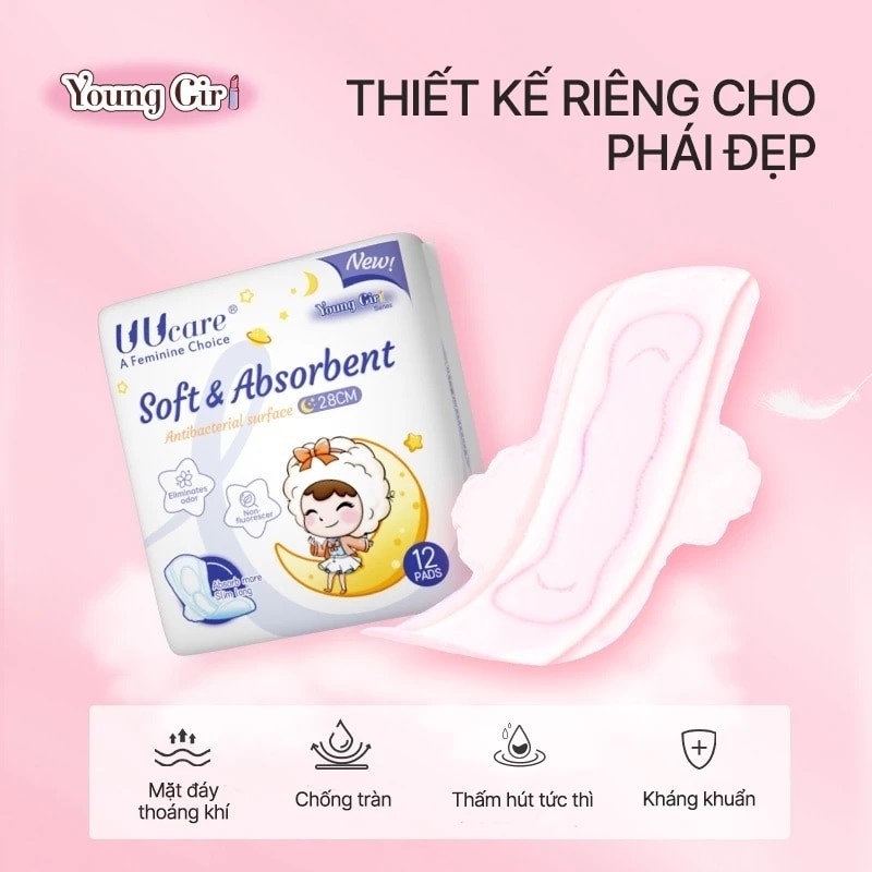 UUCare Sanitary Napkin Day And Night Young Girl Antibacterial On Full Surface 28cm 12 Pads