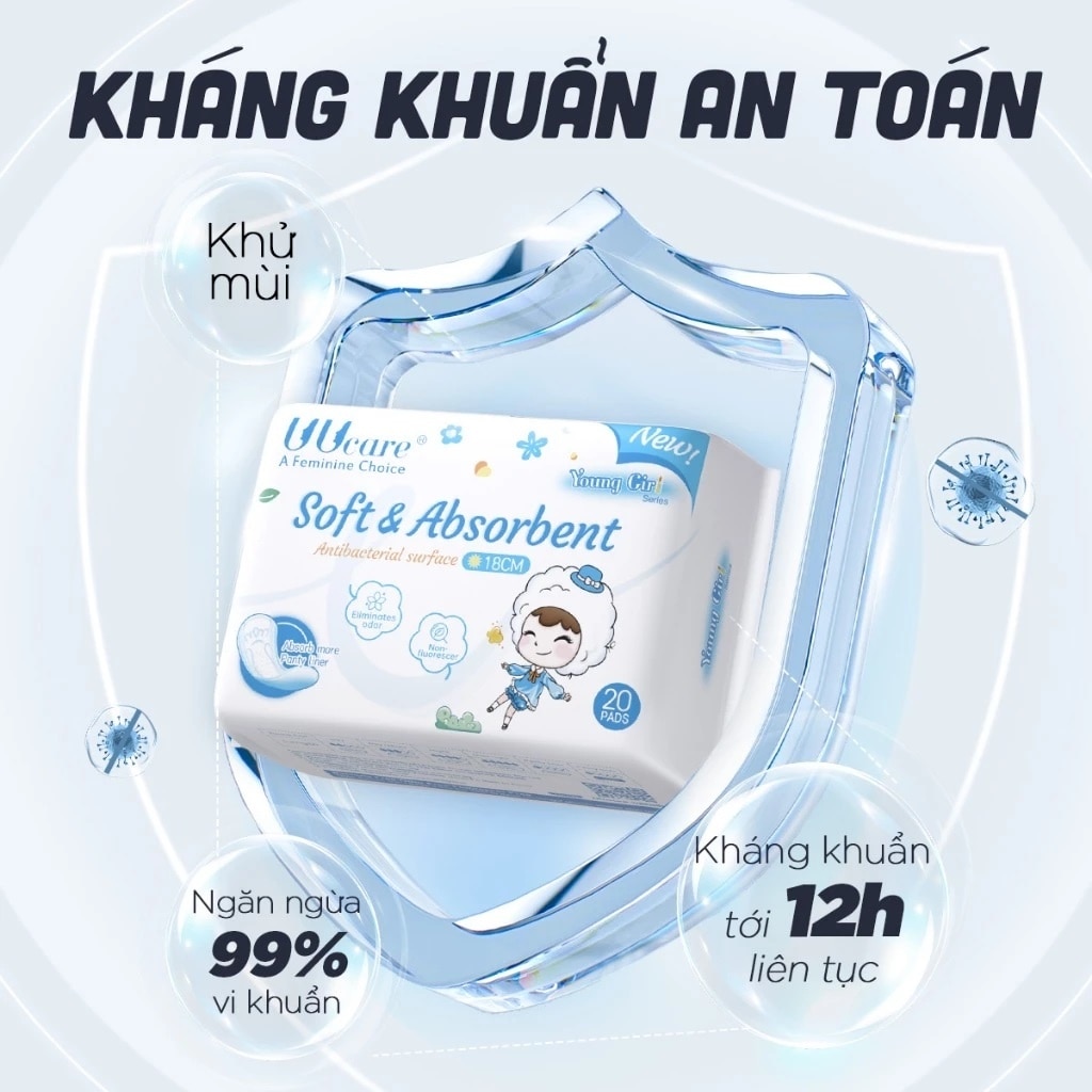 UUCare Sanitary Napkin Panty Liner Young Girl Antibacterial On Full Surface 18cm 20 Pieces