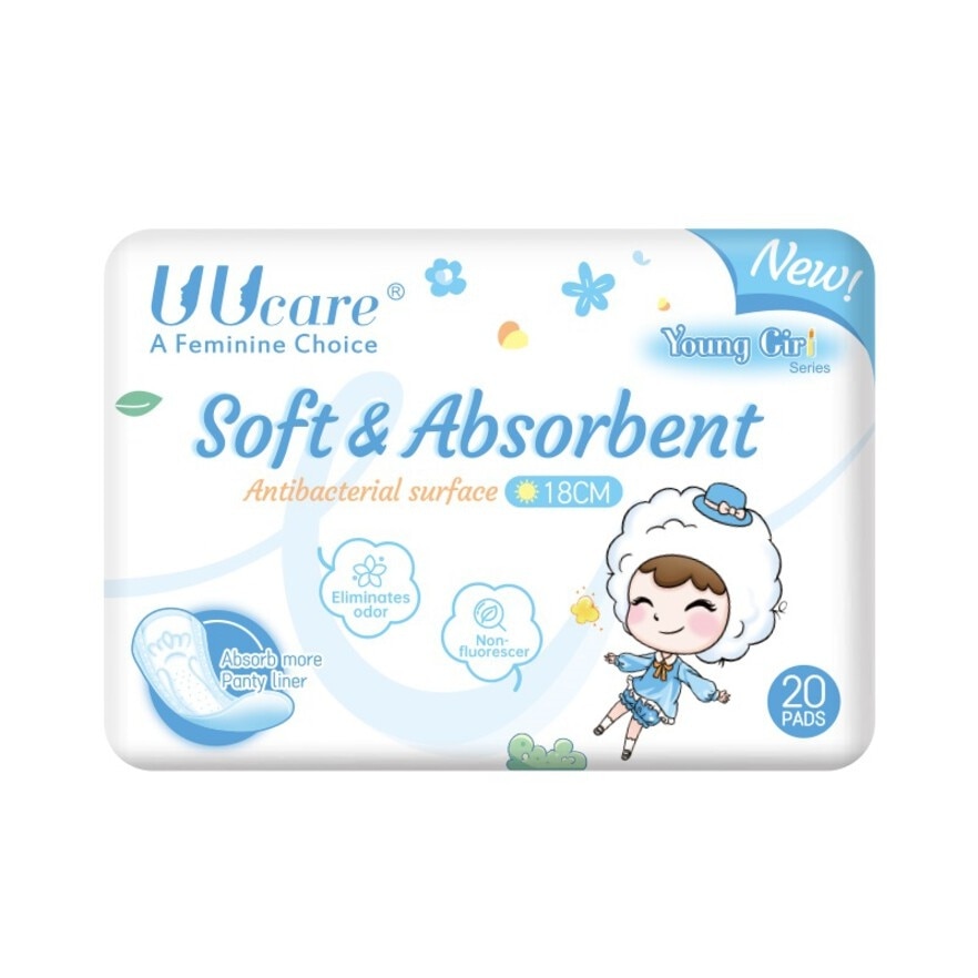 UUCare Sanitary Napkin Panty Liner Young Girl Antibacterial On Full Surface 18cm 20 Pieces