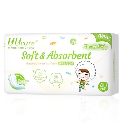 UUCARE Sanitary Napkin Panty Liner Young Girl Antibacterial On Full Surface 15.5cm 40 Pieces image