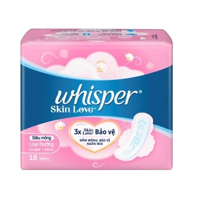 WHISPER Băng Vệ Sinh Whisper Skinlove Regular Flow Ultra Slim Wings Yêu Làn Da Siêu Mỏng Ngày 24cm 18 Miếng