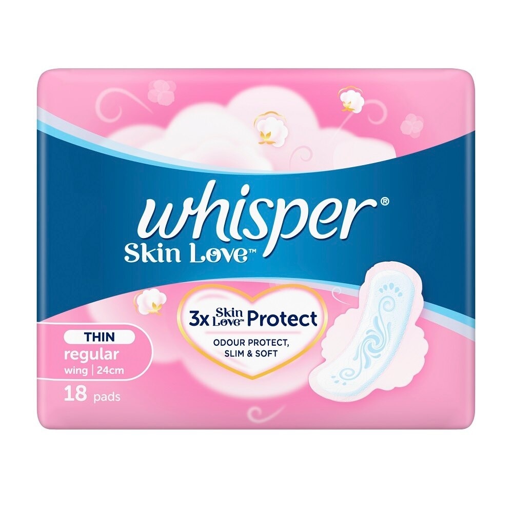 Băng Vệ Sinh Whisper Skinlove Regular Flow Ultra Slim Wings Yêu Làn Da Siêu Mỏng Ngày 24cm 18 Miếng