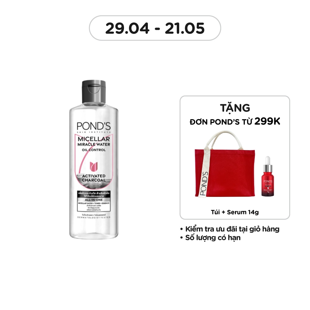Nước Tẩy Trang Pond's Vitamin Micellar Water D-Toxx Charcoal Than Hoạt Tính Sạch Sâu 400ml