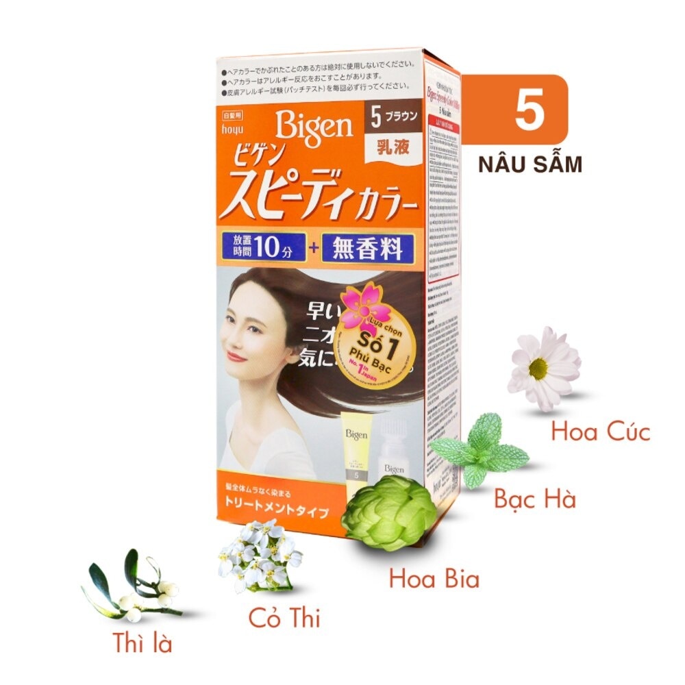 Kem Nhuộm Tóc Phủ Bạc Bigen Speedy Color Milky 60ml + 40g .#5 Nâu Sẫm