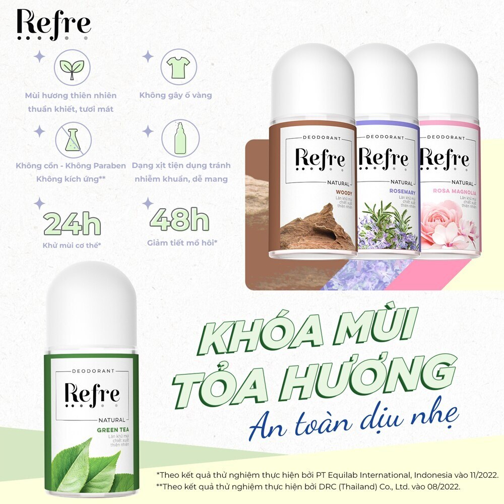 Lăn Khử Mùi Refre Natural Rosemary Hương Thảo Thanh Dịu 40ml