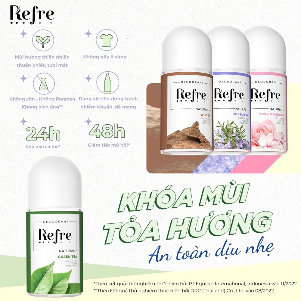 Lăn Khử Mùi Refre Natural Rosemary Hương Thảo Thanh Dịu 40ml