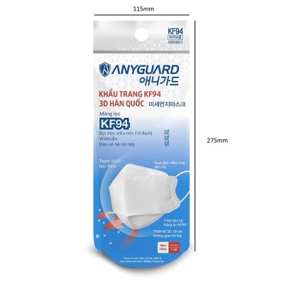 ANYGUARD Khẩu Trang 3D Anyguard KF94 Màu Trắng Lớn 1 Cái/Túi