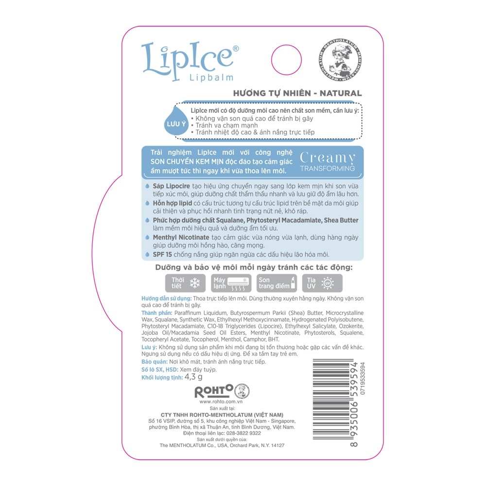 Son Dưỡng Lipice Lipbalm Natural Hương Tự Nhiên SPF15 4.3g
