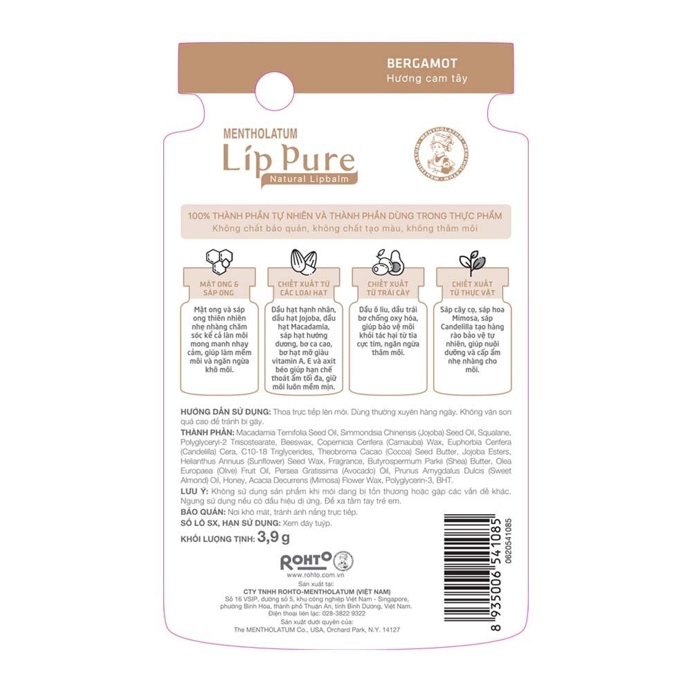 Lip Pure Natural Bergamot Lipbalm 3.9g