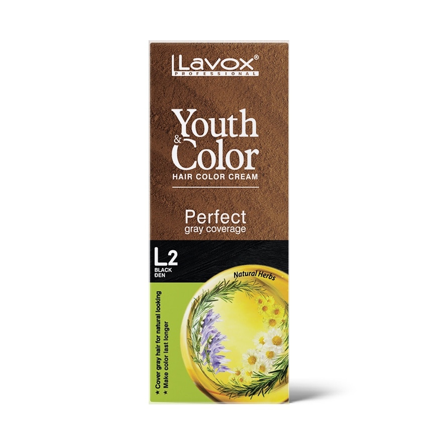 Nhuộm Phủ Bạc Lavox Youth & Color Hair Color Cream 60ml x 2 .#L2 Black Đen
