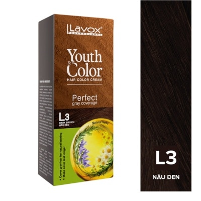 LAVOX Nhuộm Phủ Bạc Lavox Youth & Color Hair Color Cream 60ml x 2 .#L3 Dark Brown Nâu Đen