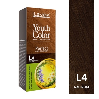 LAVOX Nhuộm Phủ Bạc Lavox Youth & Color Hair Color Cream 60ml x 2 .#L4 Natural Brown Nâu Nhạt