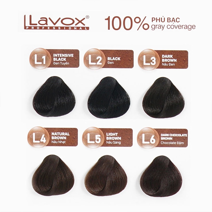 Nhuộm Phủ Bạc Lavox Youth & Color Hair Color Cream 60ml x 2 .#L6 Dark Chocolate Brown Chocolate Đậm