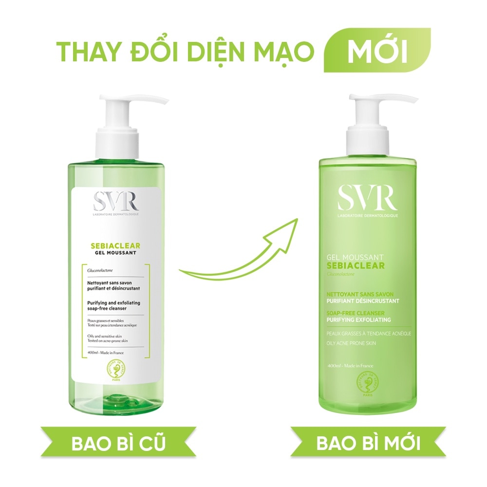 Gel Rửa Mặt SVR Sebiaclear Gel Moussant Không Chứa Xà Phòng Cho Da Dầu Mụn 400ml