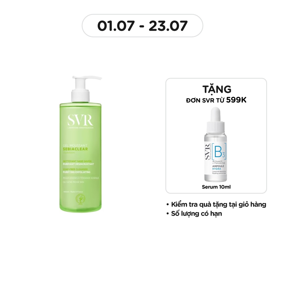 Gel Rửa Mặt SVR Sebiaclear Gel Moussant Không Chứa Xà Phòng Cho Da Dầu Mụn 400ml