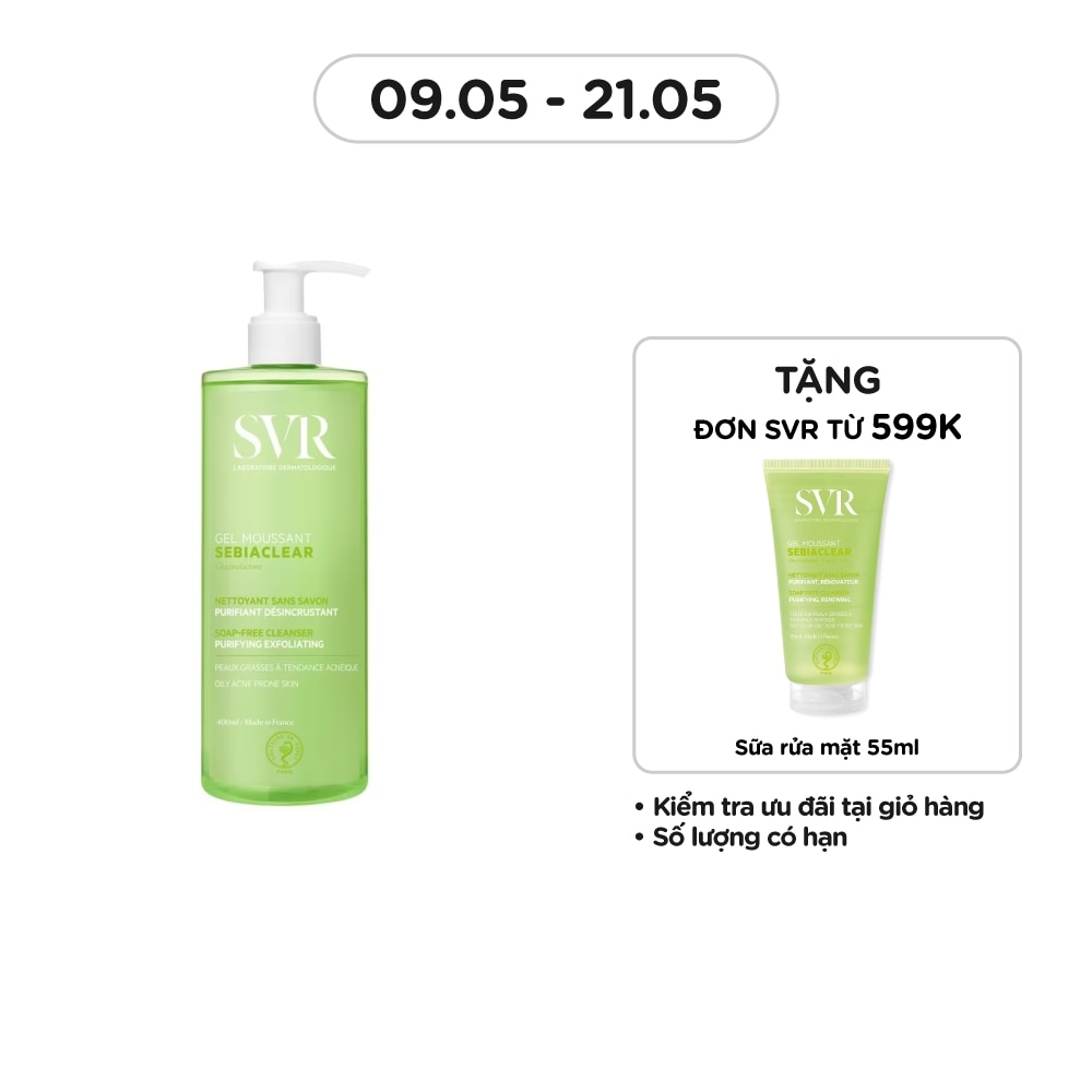 Gel Rửa Mặt SVR Sebiaclear Gel Moussant Không Chứa Xà Phòng Cho Da Dầu Mụn 400ml