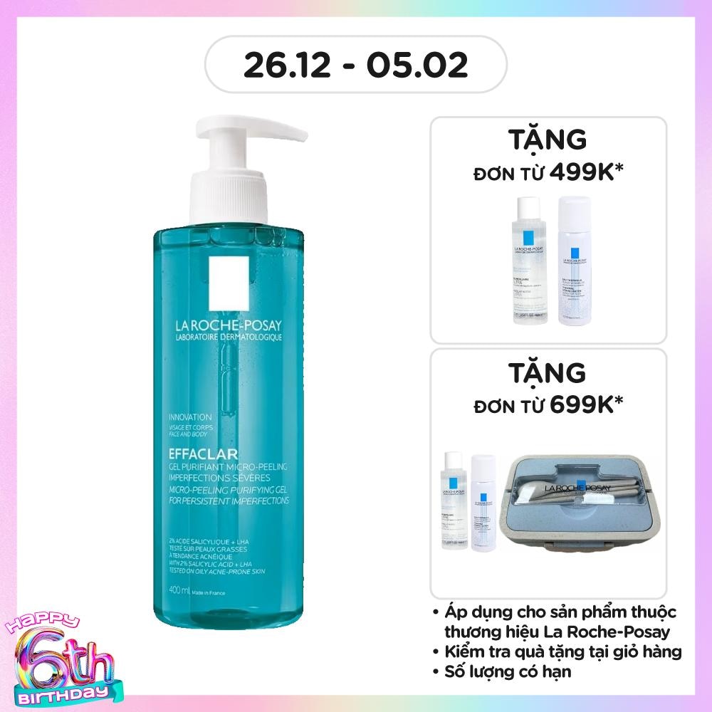 Gel Rửa Mặt & Tắm La Roche-Posay Effaclar Micro-Peeling Purifying Làm Sạch Bã Nhờn & Giảm Mụn 400ml