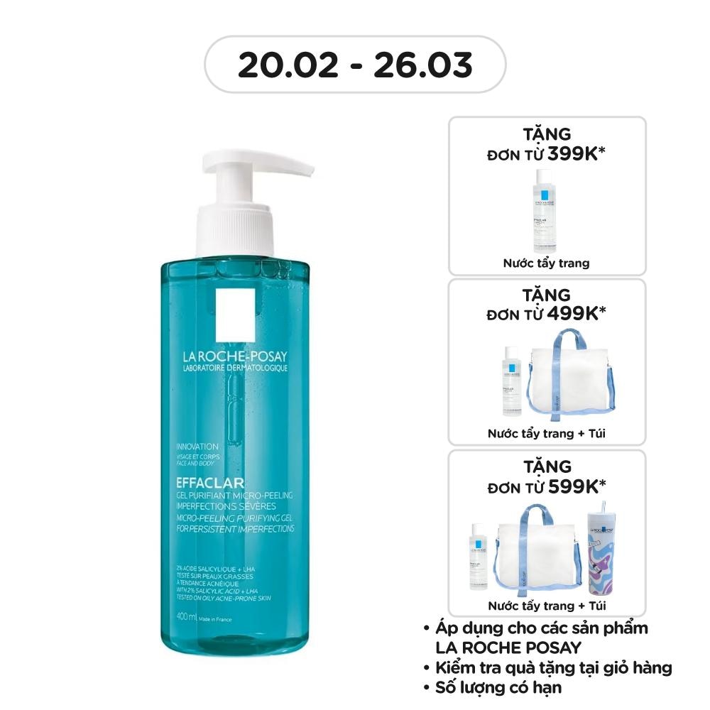 Gel Rửa Mặt & Tắm La Roche-Posay Effaclar Micro-Peeling Purifying Làm Sạch Bã Nhờn & Giảm Mụn 400ml