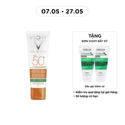 VICHY - Kem Chống Nắng Vichy Capital Soleil SPF50+ UVB UVA Mattifying 3In1 Chống Ô Nhiễm & Bụi Hàng Ngày 50ml