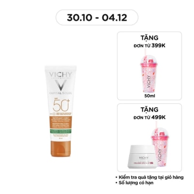 VICHY Kem Chống Nắng Vichy Capital Soleil SPF50+ UVB UVA Mattifying 3In1 Chống Ô Nhiễm & Bụi Hàng Ngày 50ml