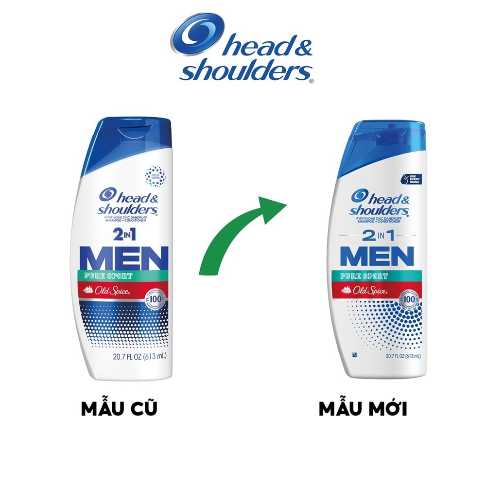 Dầu Gội Và Xả Head & Shoulder Men Advanced Series Pure Sport Old Spice 2 Trong 1 Ngăn Ngừa Gàu 613ml
