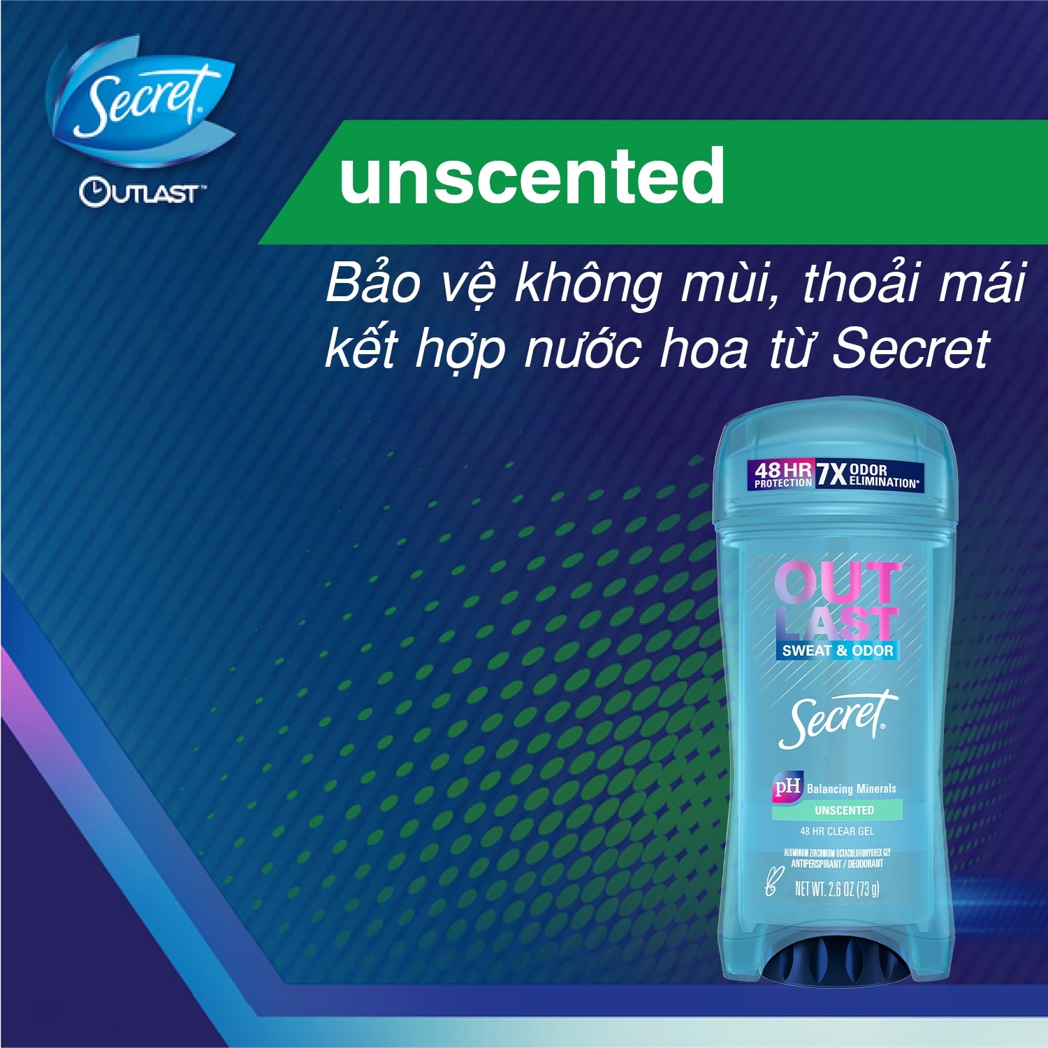 Gel Khử Mùi Secret Outlast Xtend Technology Unscented Cho Nữ Giới 73g