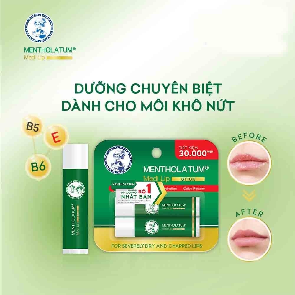 Combo Son Dưỡng Mentholatum Medi Lip Stick Dành Cho Môi Khô Và Nứt Nẻ 8.6g (2 Tuýp x 4.3g)