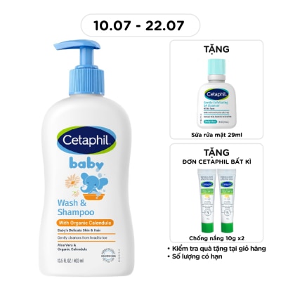 CETAPHIL - Sữa Tắm Gội Trẻ Em Cetaphil Baby Organic Calendula Tinh Chất Hoa Cúc 400ml