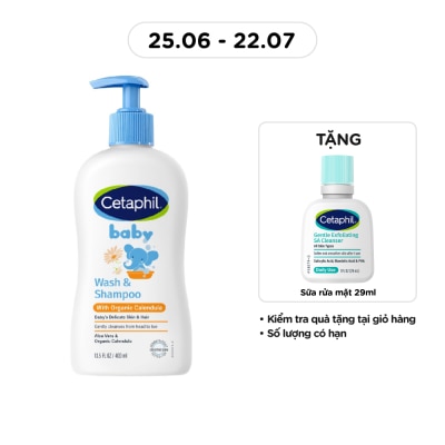 CETAPHIL - Baby Wash & Shampoo With Organic Calendula Hair And Body 400ml