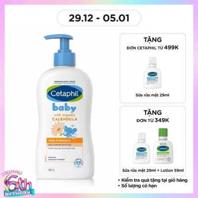 CETAPHIL Sữa Tắm Gội Trẻ Em Cetaphil Baby Organic Calendula Tinh Chất Hoa Cúc 400ml