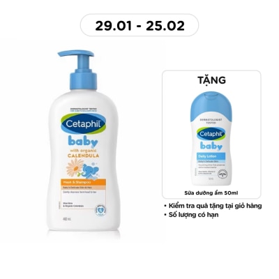 CETAPHIL Sữa Tắm Gội Trẻ Em Cetaphil Baby Organic Calendula Tinh Chất Hoa Cúc 400ml