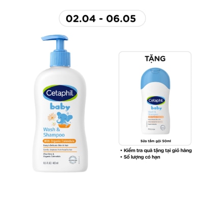CETAPHIL - Sữa Tắm Gội Trẻ Em Cetaphil Baby Organic Calendula Tinh Chất Hoa Cúc 400ml