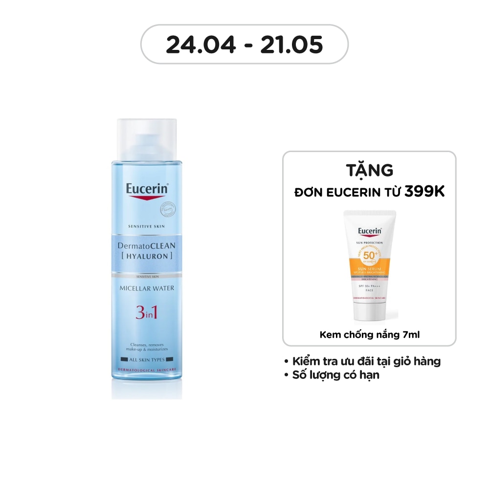 Nước Tẩy Trang Eucerin Dưỡng Ẩm Cho Da Nhạy Cảm 3 In 1 Dermatoclean Micellar Water 400ml