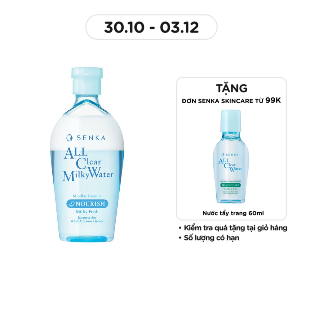 Nước Sữa Tẩy Trang Senka All Clear Milky Water Nourish Hai Lớp 230ml