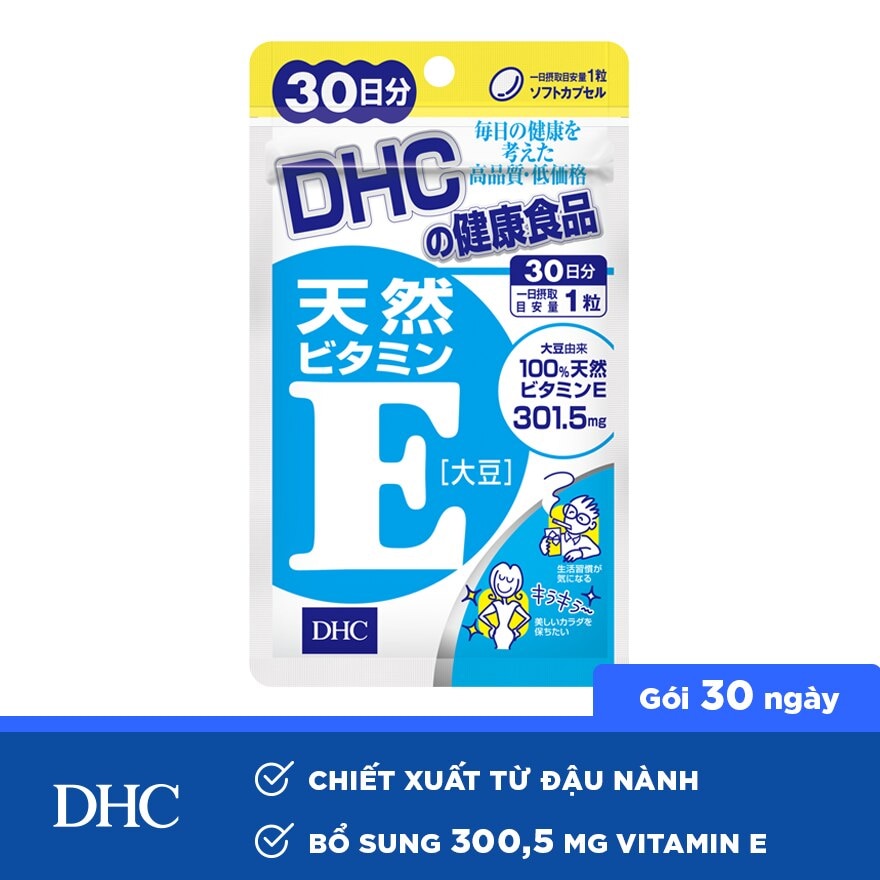 Thực Phẩm Bảo Vệ Sức Khỏe DHC Natural Vitamin E Soybean Bổ Sung Vitamin E 30 Viên 19.6g